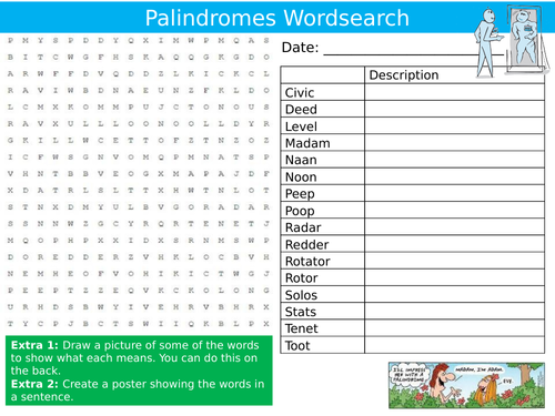Palindromes Wordsearch Puzzle Sheet Keywords Settler Starter Cover Lesson English Language
