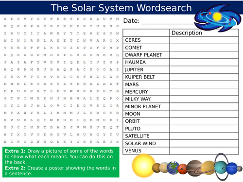 The Solar System Wordsearch Puzzle Sheet Keywords Settler Starter Cover Lesson Science Physics
