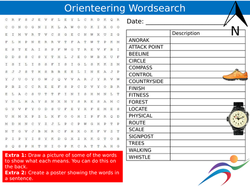 Orienteering  Wordsearch Puzzle Sheet Keywords Settler Starter Cover Lesson PE Sports Walking