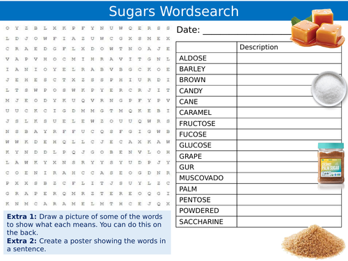 Sugars Wordsearch Puzzle Sheet Keywords Settler Starter Cover Lesson Sugar Food Technology