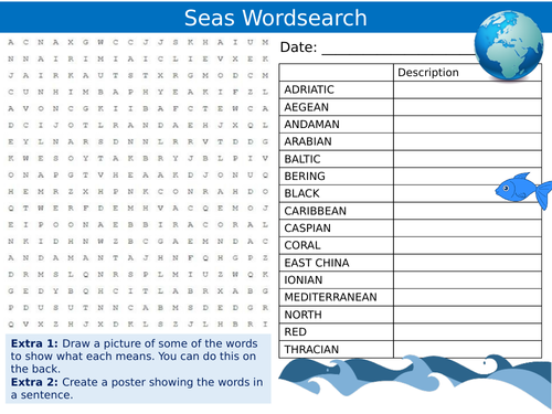 Seas Wordsearch Puzzle Sheet Keywords Settler Starter Cover Lesson The Sea Geography