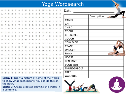 Yoga Wordsearch Puzzle Sheet Keywords Settler Starter Cover Lesson PE Sports Relaxation