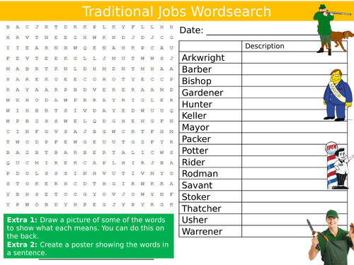 Traditional Jobs Wordsearch Puzzle Sheet Keywords Settler Starter Cover Lesson Careers