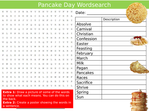 Pancake Day Wordsearch Puzzle Sheet Keywords Settler Starter Cover Lesson Pancakes Food Technology