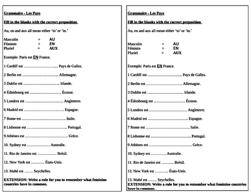 en, au, aux prepositions in French