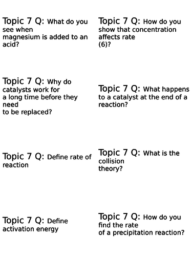 Edexcel 9-1 TOPIC 7 RATES OF REACTION AND ENERGETICS PAPER 2 REVISION CARDS Q and ANS