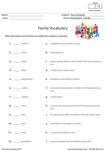 KS2 English Resource: Family Vocabulary