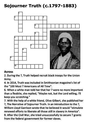 Sojourner Truth Crossword Teaching Resources