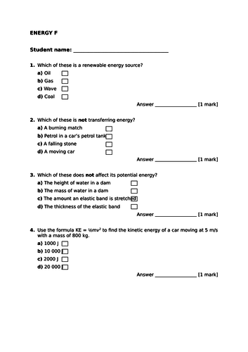 AQA GCSE COMBINED SCIENCE TRILOGY PHYSICS END OF UNIT TESTS AND ANSWERS F&H