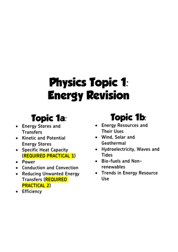 AQA GCSE Physics - Revision Sheets