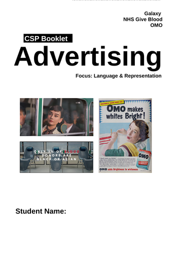 AQA GCSE Media Advertising CSP Workbook: Galaxy, Represent & OMO