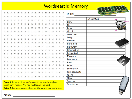 Computer Memory Wordsearch Puzzle Sheet ICT Computing Starter Activity Keywords KS3 GCSE Cover