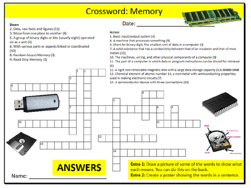 Computer Memory Crossword Puzzle Sheet ICT Computing Starter Activity Keywords KS3 GCSE Cover