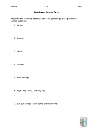 Database Review Questions - Computer Science / ICT