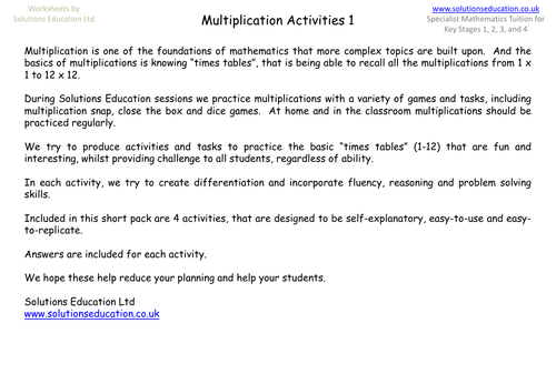 Multiplication Activities 1
