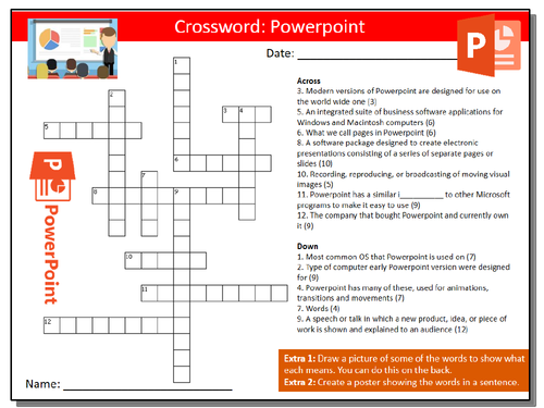 Microsoft Powerpoint Crossword Puzzle Sheet ICT Computing Starter Activity Keywords KS3 GCSE Cover