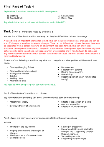 Childcare Level 2 Cache - Unit 2 tasks 4/5
