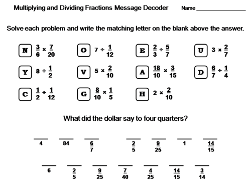 Multiplying and Dividing Fractions Worksheet: Math Message Decoder