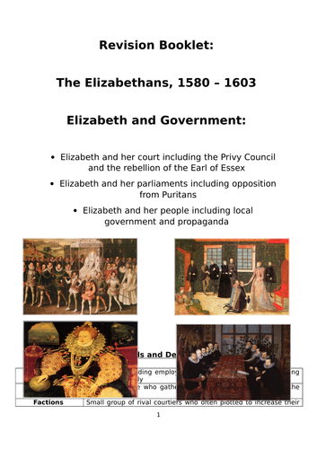 GCSE History The Elizabethans - Revision Booklet Elizabeth and Government