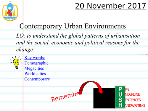 Lesson 1 AQA  A-Level Contemporary Urban Environments