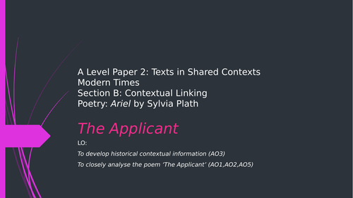 A Level English Literature - 'The Applicant' by Sylvia Plath