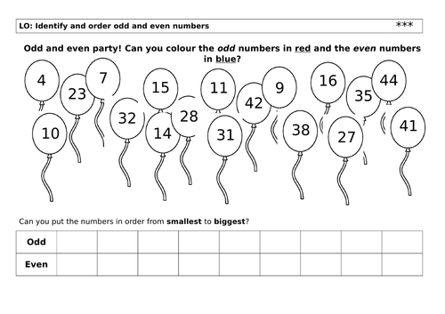 Year 1 Odd and Even worksheet