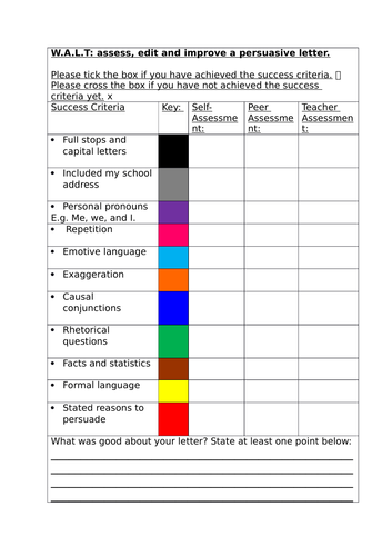 Persuasive Writing evaluation template