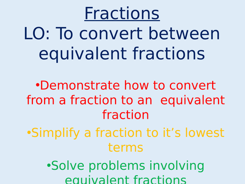 Equivalent fractions fluency and problem solving