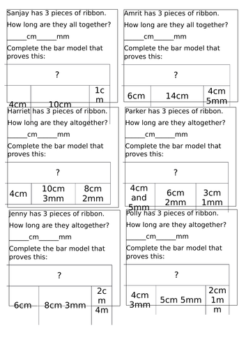 cm and mm problem solving bar models