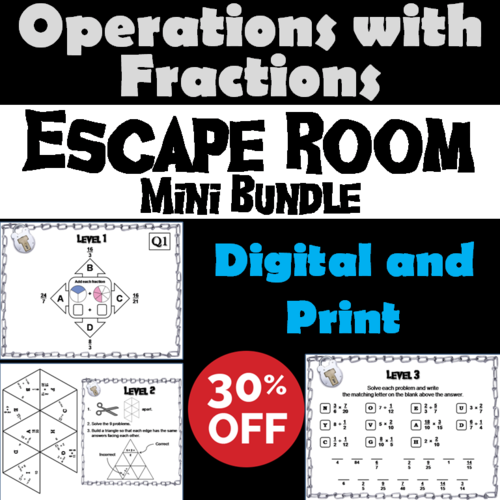 Operations with Fractions Game: Escape Room Math Mini-Bundle