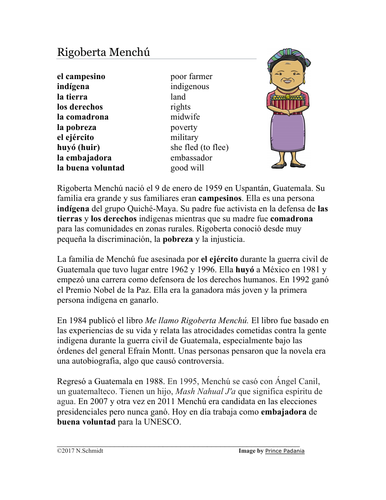 Rigoberta Menchú Biografía - Spanish Biography + Worksheet (Guatemalan Activist)