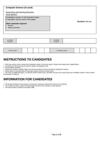 AS & A2 Computer Science Searching and Sorting Revision Questions
