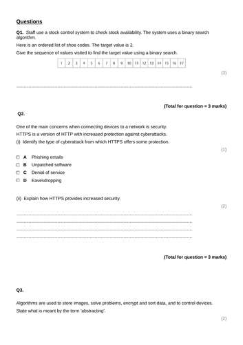 GCSE Computer Science  Short Test