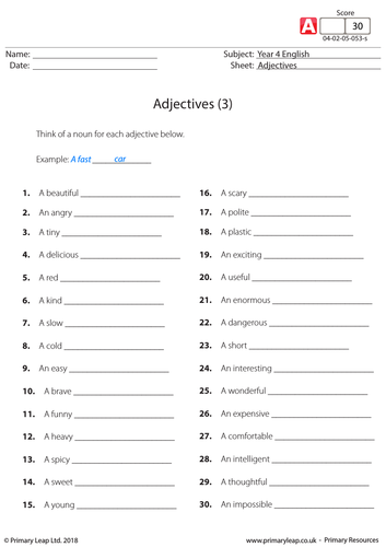 KS2 English Resource - Adjectives