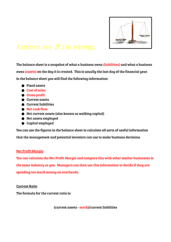 Balance Sheet and Liquidity Ratios Starter