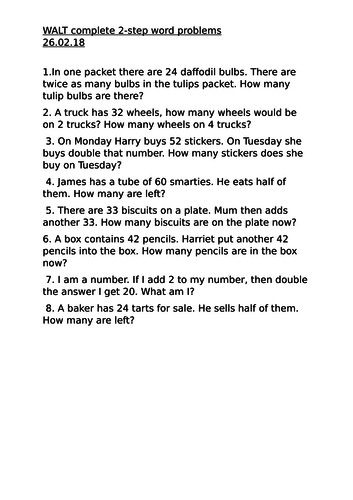 Word problems on doubling and halving