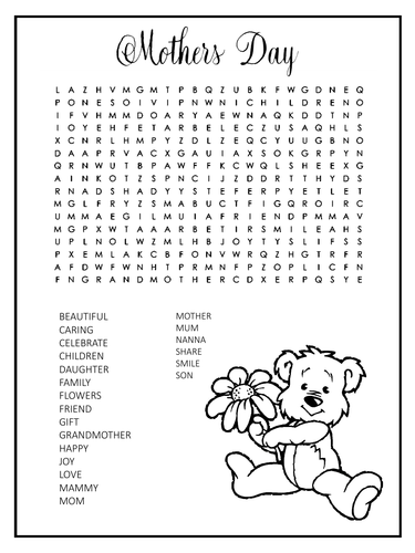 Mothers Day Word Search Teaching Resources