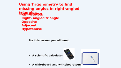 Trigonometry to find missing angles in right angled triangles