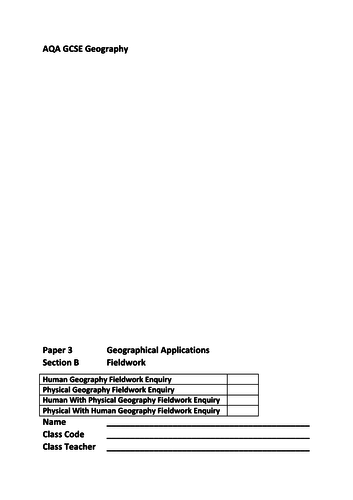 AQA GCSE Geography Fieldwork Enquiry Booklet