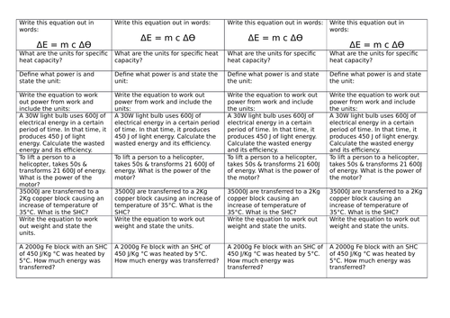 AQA 1-9 Energy starter strip