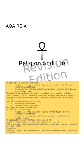 AQA RS A GCSE- Religion and Life Revision Guide