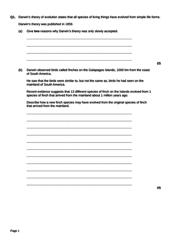 AQA GCSE: B15 Genetics and Evolution: Selection of Exam Questions.