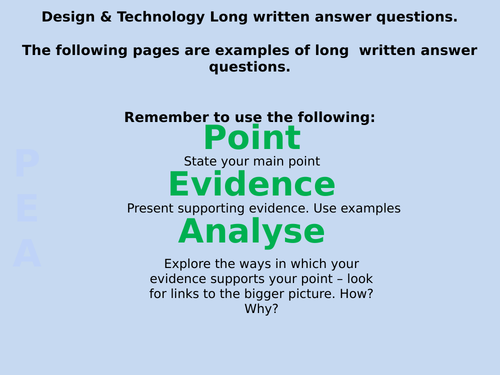 AQA GCSE Design & Technology 2018  long written questions & answer examples