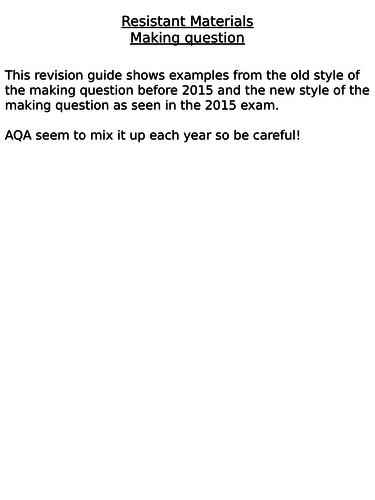 AQA 2018 Design & Technology Resistant Materials making question exam revision guide