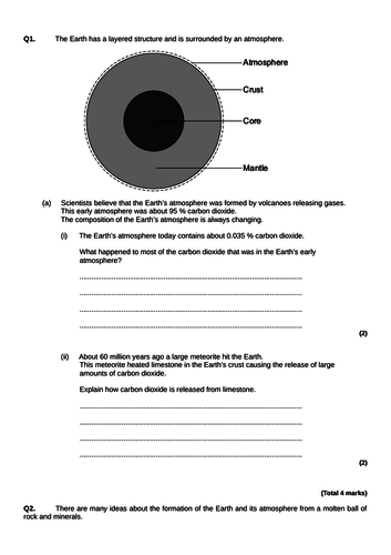 AQA GCSE: C13 The Earths Atmosphere: Selection of Exam Questions