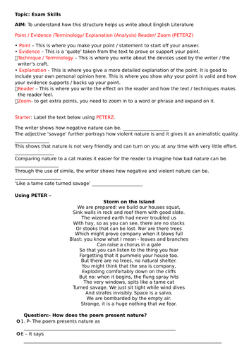 Exam support / structure for English Literature using PETERZ