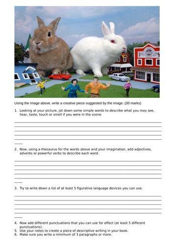 Creative writing step by step guide with a visual prompt to help encourage students to writing using