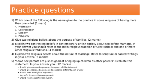 AQA GCSE Religious Studies Spec A (9-1) Theme A exam practise questions