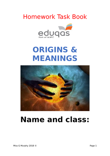 Eduqas Component 1 Route B Origins and Meanings Homework Task Book