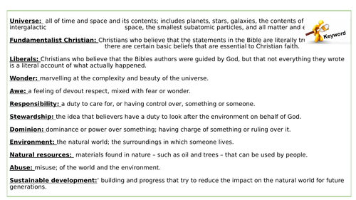 AQA GCSE Religious studies Spec A (9-1)Theme B: Religion and life keywords